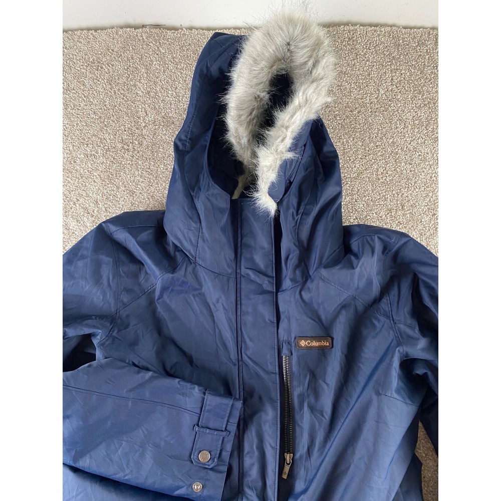 Columbia Womens Omni-Heat Faux Fur Hooded Parka Jacket Navy Blue XL WL0085